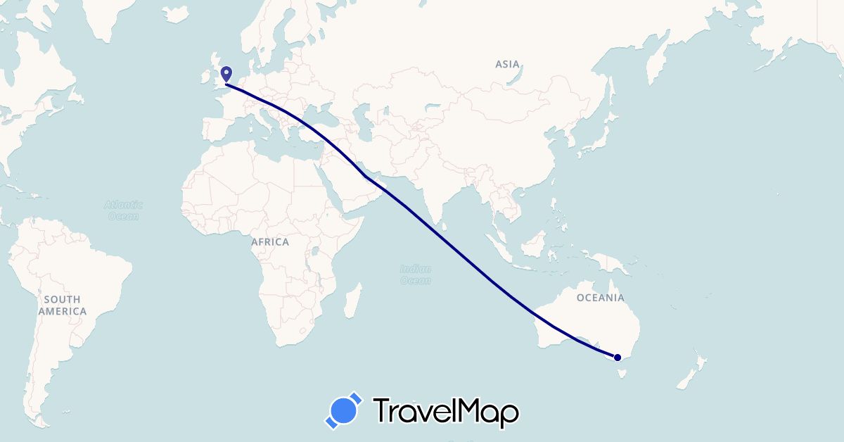 TravelMap itinerary: driving in Australia, Germany, United Kingdom, Qatar (Asia, Europe, Oceania)